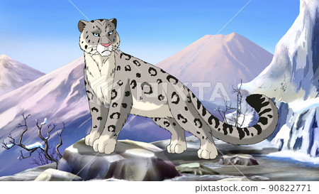 Snow Leopard on a mountains 90822771