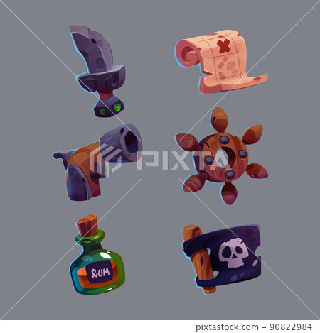 Pirate game icon, cute cartoon vector set 90822984