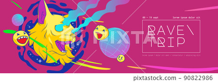 Rave trip poster with psychedelic stickers Rave trip poster with psychedelic stickers 90822986