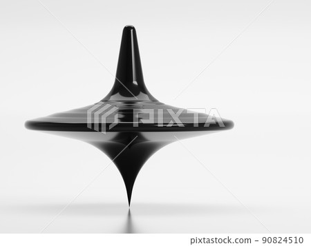Shiny black whirligig rotates on a white background, close up 3d 90824510