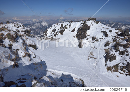 從雪中的日光白根山頂眺望尾瀨、日內岳、涉佛山 從雪中的日光白根山頂眺望尾瀨、日內岳、涉佛山 90824746