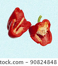 red pepper cut in half. with seeds on a colored background. 90824848