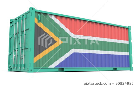 National flag of South Africa on the side of a cargo container. Conceptual 3d rendering National flag of South Africa on the side of a cargo container. Conceptual 3d rendering 90824985