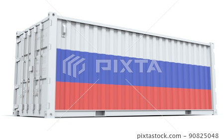 National flag of Russia on the side of a cargo container. Conceptual 3d rendering 90825048