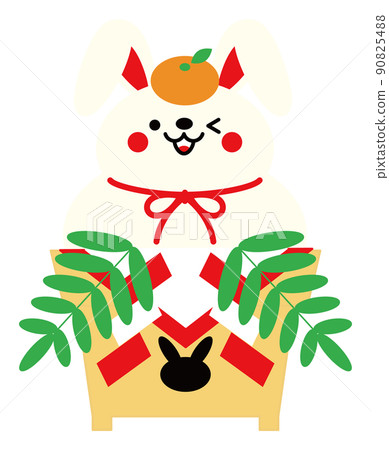 新年賀卡素材可愛的兔子kagami mochi插圖矢量 90825488