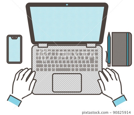 桌上筆記本電腦的鳥瞰圖[矢量圖素材] 90825914