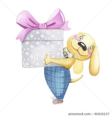 Happy Birthday to You. Dog. Cute cartoon character. Balloons and hats. Birthday card. flat design. Children's greeting card template. Watercolor. Happy Birthday to You. Dog. Cute cartoon character. Balloons and hats. Birthday card. flat design. Children's greeting card template. Watercolor. 90826237