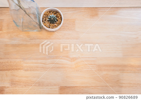 Cozy cafe room wood counter table top view background Cozy cafe room wood counter table top view background 90826689