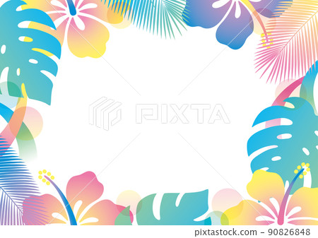 Neon color retro pop hibiscus frame summer 90826848