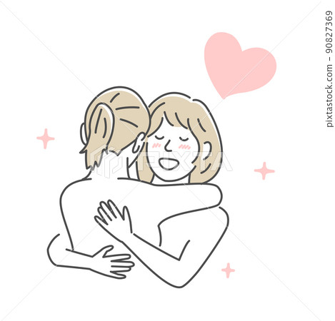 女性裸體擁抱的插圖（LGBT、女同性戀、同性戀） 90827369