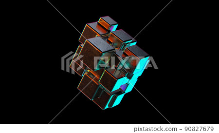 Abstract Metallic Cubic Shape Morphing 3d render 90827679