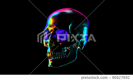 Metallic Human Skull with colorful reflections 3d render 90827692