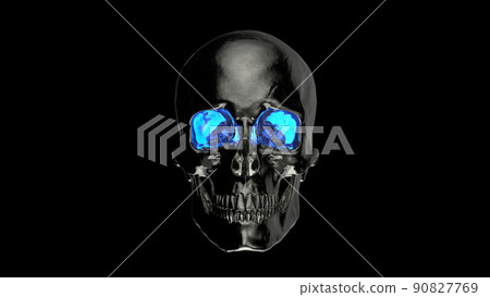 Metallic Human Skull with blue eyes 3d render Metallic Human Skull with blue eyes 3d render 90827769