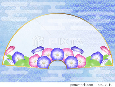 Japanese-style decorative material with a morning glory motif drawn in watercolor Japanese-style decorative material with a morning glory motif drawn in watercolor 90827910