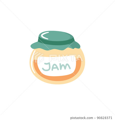 Cartoon hand drawn jam jar. Fruit or berry jam in glass jar. Flat vector illustration. Cartoon hand drawn jam jar. Fruit or berry jam in glass jar. Flat vector illustration. 90828371