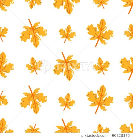 Autumn maple leaves vector seamless pattern. Fall yellow foliage. Flat illustration in cartoon style. 90828373