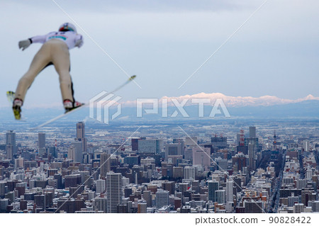 Sapporo cityscape and ski jumping Sapporo cityscape and ski jumping 90828422