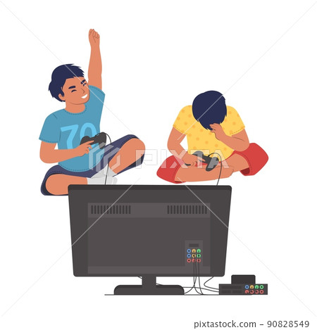 Two boys video game player vector illustration 90828549