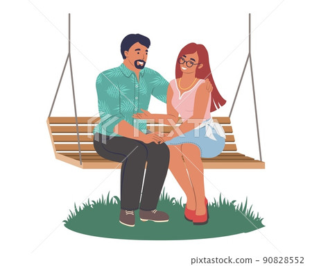 Romantic couple sitting on swing vector cartoon 90828552