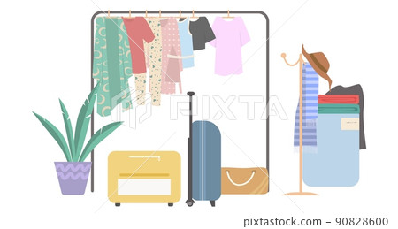 Clothes hanging on rack with accessories vector 90828600
