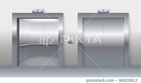 Closed and opened hospital or office elevator 90828612
