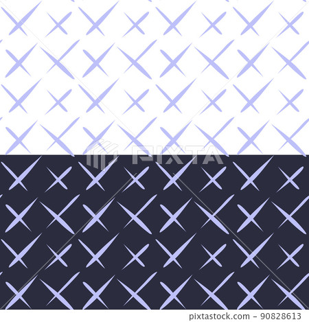 Hand drawn cross, doodle line seamless pattern. Geometrical abstract paint brush strokes grid. White or blue easy editable color background. Vector 90828613