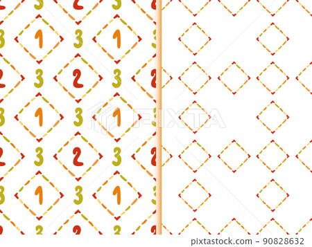 Baby cartoon numbers seamless patterns Set. Hand drawn doodle paint brush line design, bright gender neutral color palette. Nursery decor fabric prints. White easy editable color background. Vector 90828632