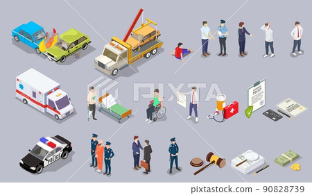 Car accident isometric vector set of icons Car accident isometric vector set of icons 90828739