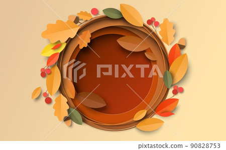 Autumn background with paper cut maple, oak leaves 90828753