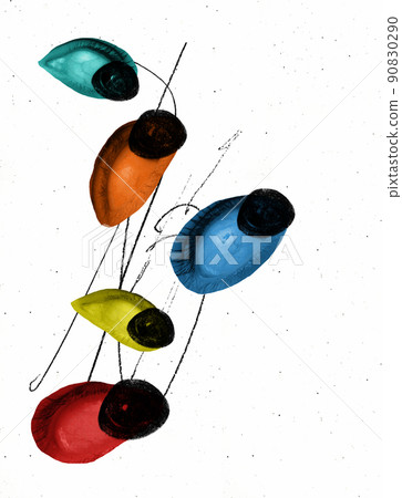 Contemporary art collage. Surreal artwork with many human eyes isolated over white background. Following 90830290