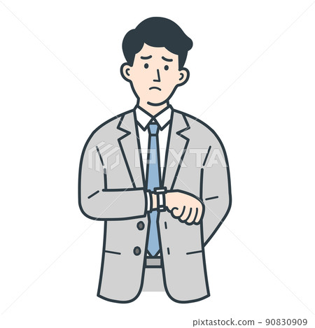Illustration of a businessman who is in trouble looking at the clock 90830909