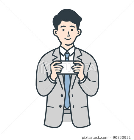 Illustration of a businessman watching a video on a smartphone Illustration of a businessman watching a video on a smartphone 90830931