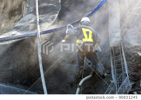 Slope protection work: Spraying method worker Slope protection work: Spraying method worker 90831245