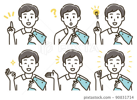 Illustration set of facial expression variations of a nurse male with a binder (version without skin color) 90831714