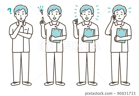 Illustration set of facial expression variations of nurse men ② (light blue version) 90831715