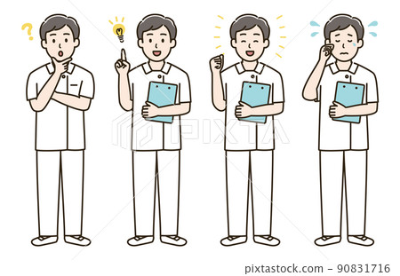 Illustration set of facial expression variations of nurse men ② (version with skin color) Illustration set of facial expression variations of nurse men ② (version with skin color) 90831716