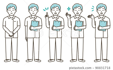 Illustration set of facial expression variations of nurse men (light blue version) 90831718
