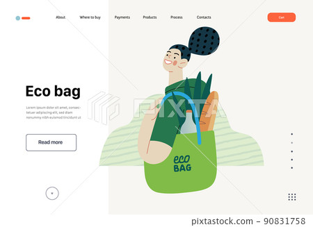 Ecology - Eco bag -Modern flat vector concept illustration of a young woman holding a reusable grocery bag. Creative landing web page template Ecology - Eco bag -Modern flat vector concept illustration of a young woman holding a reusable grocery bag. Creative landing web page template 90831758