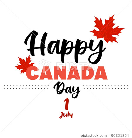 Happy Canada Day poster. Canadian flag vector illustration greeting card with red maple leaf and hand drawn calligraphy lettering. Happy Canada Day poster. Canadian flag vector illustration greeting card with red maple leaf and hand drawn calligraphy lettering. 90831864