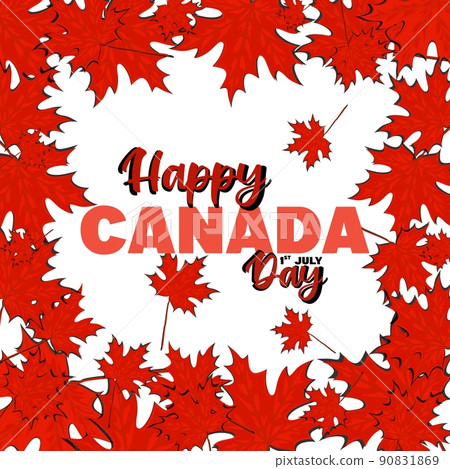 Happy Canada Day poster. Canadian flag vector illustration greeting card with red maple leaf and hand drawn calligraphy lettering. Happy Canada Day poster. Canadian flag vector illustration greeting card with red maple leaf and hand drawn calligraphy lettering. 90831869