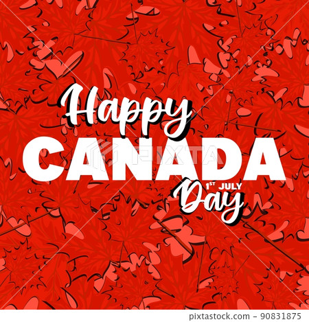 Happy Canada Day poster. Canadian flag vector illustration greeting card with red maple leaf and hand drawn calligraphy lettering. Happy Canada Day poster. Canadian flag vector illustration greeting card with red maple leaf and hand drawn calligraphy lettering. 90831875