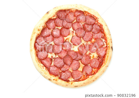Tasty Salami pizza isolated on white background Tasty Salami pizza isolated on white background 90832196
