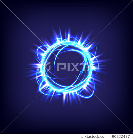 Glowing swirl light effect. Futuristic flame swirl universe trail effect. Magic frame ring. Power energy of circular element. Luminous sci-fi. Shining blue and red neon lights cosmic. Orb soul 90832487