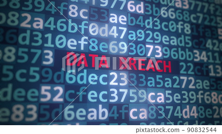 DATA BREACH text and source code on the computer monitor, 3D rendering 90832544
