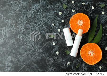 Concept of cosmetic with eco hygienic lipstick on dark background 90832767