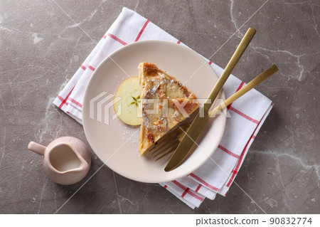 Concept of tasty food with apple pie on textured background 90832774