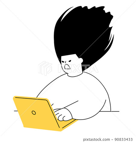Vector illustration of a woman whose anger is exploding while operating a laptop. Vector illustration of a woman whose anger is exploding while operating a laptop. 90833433