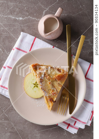 Concept of tasty food with apple pie on textured background 90834134