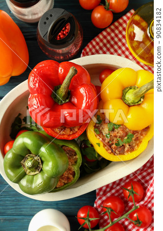 Concept of tasty food with stuffed pepper Concept of tasty food with stuffed pepper 90834182
