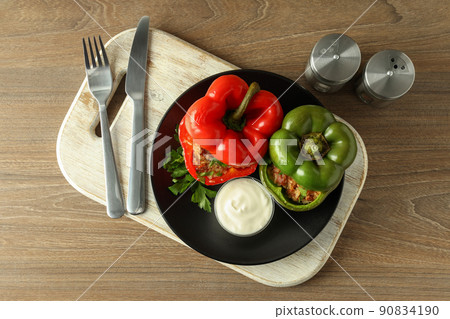 Concept of tasty food with stuffed pepper  90834190